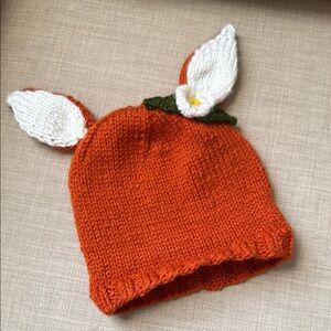 Fox Knit Kids Hat with Ears and Flower Embellishments